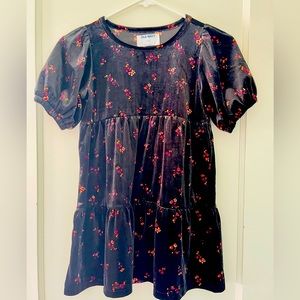 Girls dress - black, floral velour